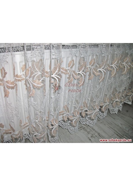 Damask Yapraklı Tül Perde